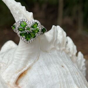 Heart Cut Green Gemstone Ring Sterling Silver Promise Ring